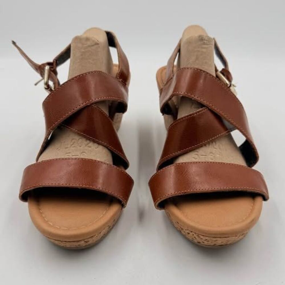 Dr schools Brown Faux Leather Cork Wedge Sandals Size US 11M
